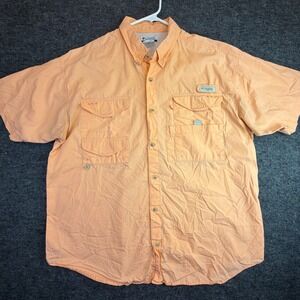 Columbia PFG Fishing Shirt Mens Large Orange Short Sleeve Cotton FM7130 (READ)